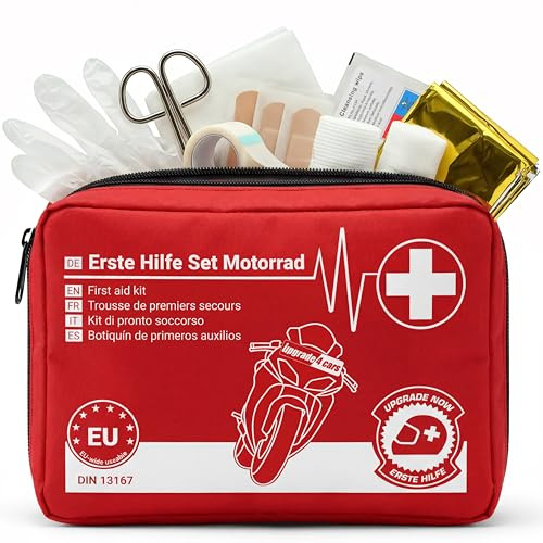 Upgrade4cars Kit Primo Soccorso Moto 2026 DIN 13167 Set Primo Soccorso Valido in Tutta Europa | Borsa Pronto Soccorso secondo Norma Attuale