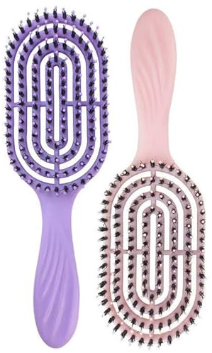 Detangling Boar Bristle Paddle Hairbrush for Women and Kids, Soft Massage Hair Comb, Detangle Hairbrushes for Blow Drying Long Thick Curly Afro Hair, Reducing Hair Breakage and Frizzy (Purple & Pink)