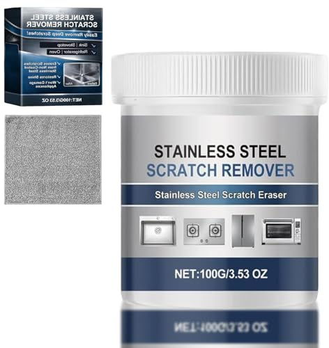Stainless Steel Scratch Remover Kit, 100g All-Purpose Restorer, Stainless Steel Scratch Remover Kit, Scratches Eraser for Oven, Appliances, Sink, Cookware (WHITE)