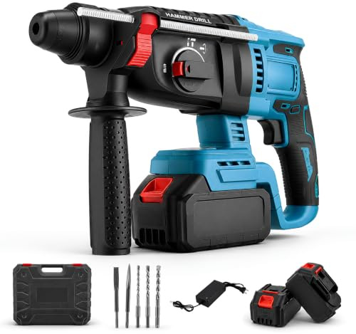Martillo perforador para batería Makita, 5 en 1, taladro de percusión con 2 baterías de 4,0 Ah
