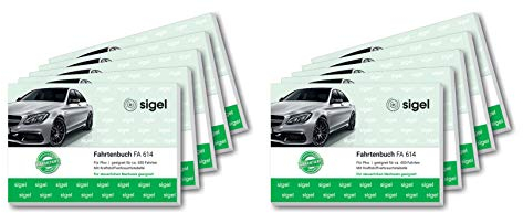 SIGEL FA614/10 Fahrtenbücher für PKW, A6 quer, 80 Seiten, 10er Pack - für Deutschland und Österreich, vom Finanzamt anerkannt - zur exakten Trennung geschäftlicher und privater Fahrten