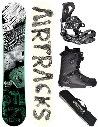AIRTRACKS Snowboard Set Paquete Completo Tabla Steezy Wide Hybrid Rocker Hombre 160 - Fijaciones Master - Botas Strong ATOP 46 - SB Bag