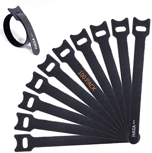 HASA zone 100 PCS Serre Câbles Réglables - Attache Câbles 12 x 200 mm - Sangles de Câbles Scratch Câbles Réutilisables pour Attacher Les Câbles, Fils PC, Fils Électriques - Noir