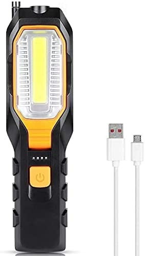 Luz de trabajo LED, lámpara de inspección COB recargable con gancho magnético, 4 modos, lámpara COB giratoria con antorcha LED de mano para reparación de automóviles, camping, emergencia, taller