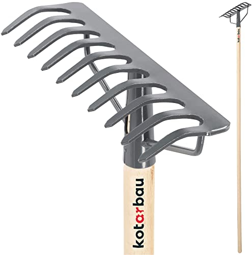 KOTARBAU® Rastrillo de Acero Resistente, 260 mm, Rastrillo para Barrer Hojas, Rastrillo Recto, Rastrillo de jardín, con Mango, Rastrillo Cabezal, Rastrillo para césped con Dientes Rectos, Metal