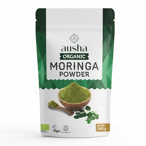 Ausha Organic Moringa Powder 1kg - UK Certified Organic by Soil Association- Source of Protein, Amino Acids, Antioxidants, Dietary Fibre, Vitamins & Minerals - Oleifera Leaf