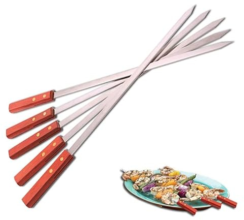 WARESHARK 4 spiedini piatti per kebab in acciaio inox, grandi spiedini per barbecue turchi, resistenti e riutilizzabili, perfetti per kebab, kebob, shish, 15 mm di larghezza