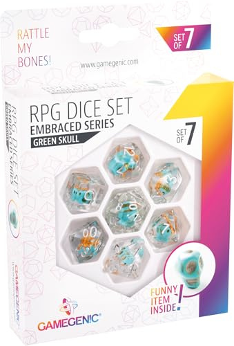 Gamegenic, Embraced Series - Green Skull - RPG Dice Set