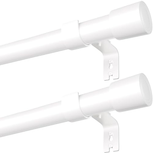 Venwemong 2 Läufe Ausziehbar Gardinenstange 2m Vorhangstange Weiß Curtain Rod mit Halterungen aus Edelstahl Verstellbare mit Kappenknäufen Endstück für Fenster Wohnzimmer Küche Esszimmer, 110-220CM