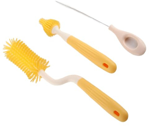 Set di Spazzole per Biberon per Bambini, Spazzola per Cannuccia per Bambini Impugnatura Antiscivolo Multifunzionale Rotazione a 360 ° Testa Rimovibile Setole Morbide per Tazza