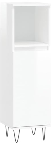 vidaXL Modern Bathroom Storage Solution - High Gloss White Cabinet with Flexible Door Installation, Engineered Wood and Iron Feet