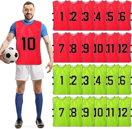 24 pièces de gilet d'entraînement pour combat - Football, basketball, dossards/pinafores de football, dossards réversibles numérotés pour équipe de football