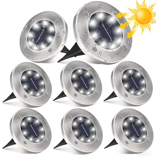 BIAOQINBO Luci Solari Giardino Esterno, Lampade Solare da Giardinos Esterno, Faretti LED Solares Luci Terra Giardino per Vialetto Scala Paesaggio Strade (Bianco Freddo, 8 Pezzi)