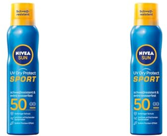 NIVEA SUN UV Dry Protect Sport Sonnenspray LSF 50 (200 ml), 100% transparenter und erfrischender Sonnenschutz, schweißresistente & extra wasserfeste Sonnencreme mit LSF 50 (Packung mit 2)