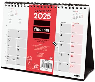 Finocam - Calendario Neutral de Escritorio para Escribir 2025 1 mes por página Enero 2025 - Diciembre 2025 (12 meses) Francés