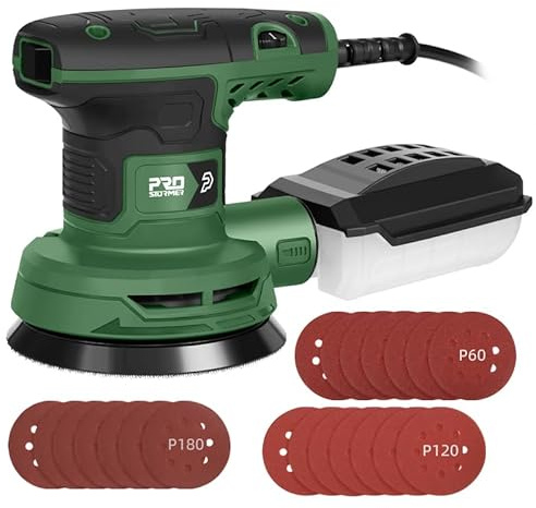 Prostormer 5-Inch Random Orbital Sander with 21PCS Sandpapers, 8000-13000RPM, 2.6AMP Palm Sander with 6 Variable Speeds, Dust Collection For Polishing, Sanding