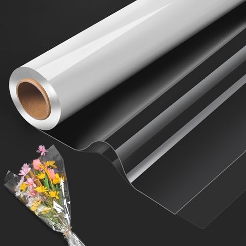 Cellophane Wrap Clear Wrapping Paper Roll,HuiCloud 80CM x 30M Folded Florist Extra Wide Gift Wrappings for Christmas Birthday Gifts Hampers Easter Basket Valentines Day Flowers Crafts