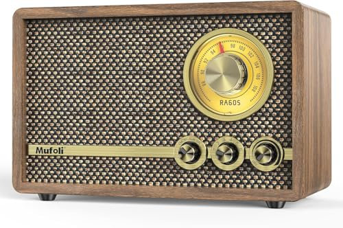 Mufoli Radio rétro avec haut-parleur Bluetooth, radio Bluetooth vintage avec fonction bruit blanc, haut-parleur radio FM en bois avec cadran rotatif de réglage pour la maison, la chambre, le salon, la