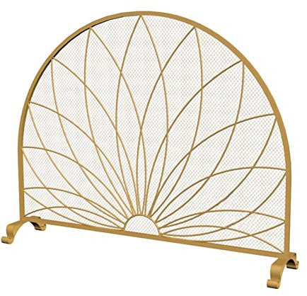 Recinzione moderna in metallo nero con griglia per camino, decorativo, stile classico, con accento dorato