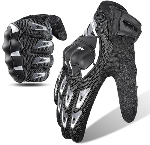 mjmoto Guanti da moto estivi da uomo, con schermo tattile, rete traspirante, protezione per le dita, design antiscivolo (grigio, L)