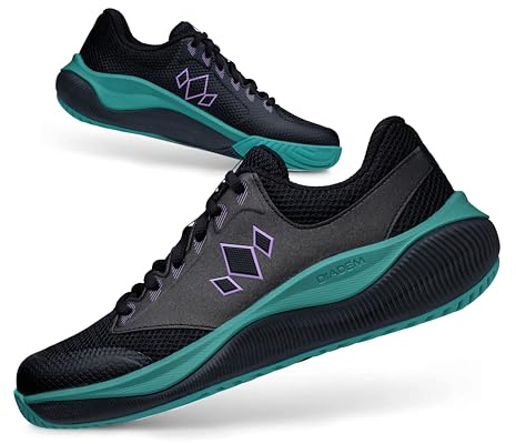 Diadem Court Flo Pickleball and Tennis Shoes | Ultra-Breathable, Lightweight Court Sneakers for Comfort & Performance, Non-Marking Outsole for Superior Traction, Black & Teal, US 9.5 Men/US 11 Woman