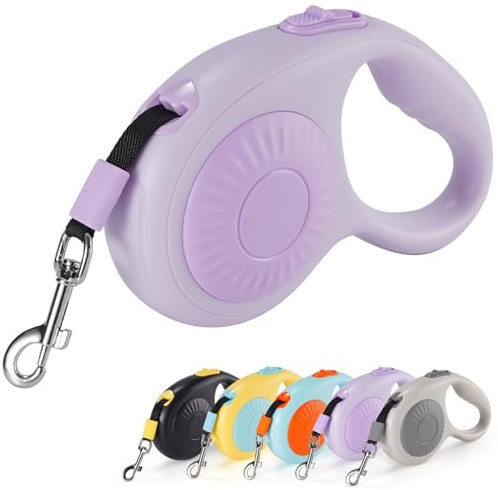 JSXD Guinzaglio retrattile a 360°, anti-groviglio, con freno a una mano, pausa, blocco, 3 m, resistente nastro in nylon, adatto per gatti, cani di piccola e media taglia fino a 29,9 kg (viola, 3 m)