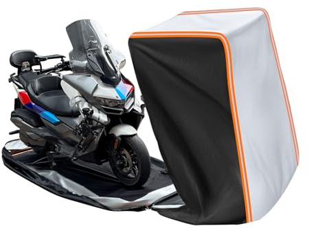 FJWDSC Full Enclosed Motorcycle Cover Waterproof Outdoor/Indoor Storage Waterproof Motorcycle Cover Heavy Duty with Reflective Strips Fits Dirt Bike/Scooter Motorcycles Length up to 96（Black+Sliver）