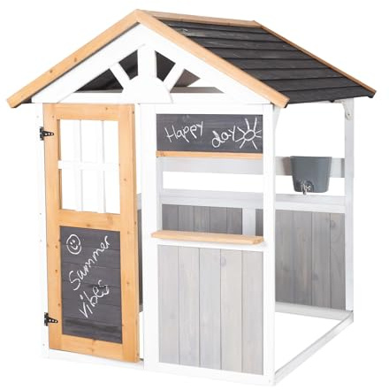 roba Casetta da gioco outdoor – Gioco da giardino in legno per bambini da 18 mesi – Banco vendita & rubinetto – Expandibile con cucina e tavolo da picnic – Multicolore