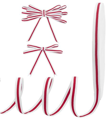 PH PandaHall Nastro a righe rosse e bianche da 91 m, nastro in grosgrain largo 10 mm, nastri decorativi per confezioni regalo, per feste di Natale, casa, compleanni, fai da te, artigianato e cucito