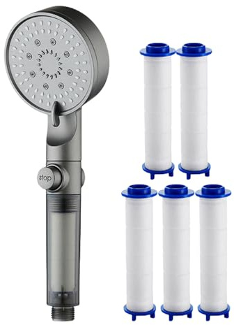 Cabezal De Ducha Con Mano Portátil, Alcachofa Ducha Lluvia Filtrada 5 Modos, Boquilla de Ajustable para Baño Casa Autocaravana