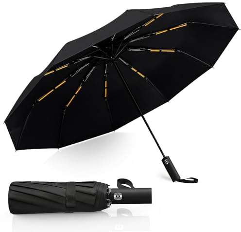 JIMYIU Parapluie de poche avec ouverture/fermeture automatique, anti-tempête, construction robuste en double fibre, parapluie pour femmes et hommes, résistant au vent, stable