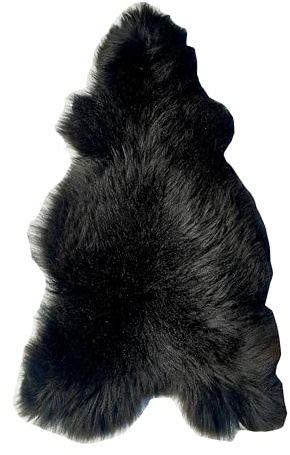 FURRYMAN Alfombra suave de piel de cordero islandesa negra – Decoración natural con pelo largo – 100% auténtico de Islandia (L (110 x 60 cm)