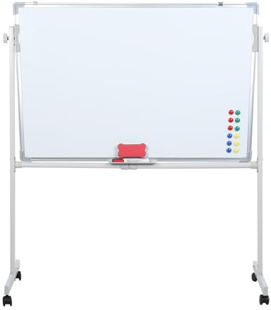 Tableau blanc sur roulettes, Tableau blanc effaçable magnétique double face, Tableau blanc mobile réglable en hauteur 155-200cm avec plateau, Pour bureau école maison, 60x90cm (Blanc)