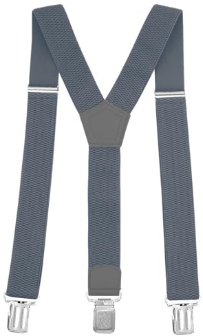 Gloop justerbara och elastiska hängslen för män och kvinnor, bredd 4 cm, med 4 robusta metallklämmor, en storlek hängslen för män och kvinnor, Blågrå, En Storlek