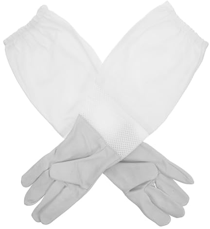 Guantes para Apicultura Largos y Transpirables 1 Par de Piel de Cabra | Blancos, Ligeros y Cómodos, Máxima Flexibilidad, para Manos en Tareas de Apicultura
