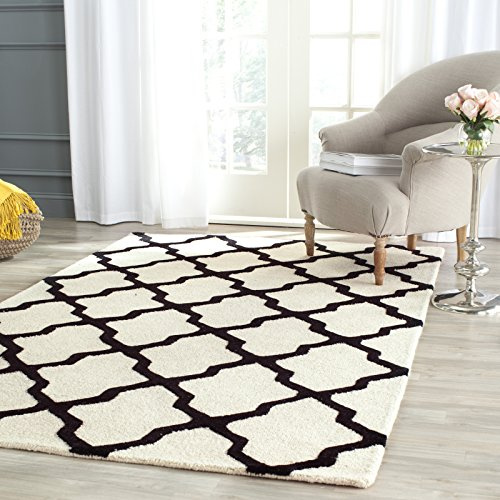 Safavieh Trellis Indoor Hand Tufted Rectangle Area Rug, Cambridge Collection, CAM121, in Ivory / Black, 152 X 244 cm for Living Room, Bedroom or Any Indoor Space