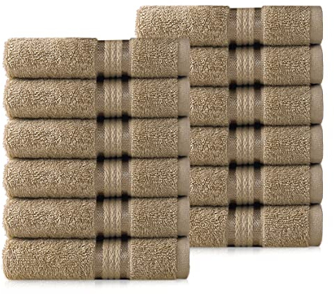COTTON CRAFT Ultra Soft Washcloths - 12 Pack - 12x12-100% Cotton Facecloths - Baby Wash Cloths - Absorbent Quick Dry Everyday Luxury Hotel Bathroom Kitchen Spa Gym Pool Camp Dorm - 580 GSM - Linen
