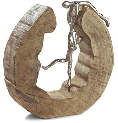 Moritz Escultura de trabajo en equipo, 29 x 28 cm, madera de mango, decoración de salón, decoración de mesa, esculturas decorativas modernas