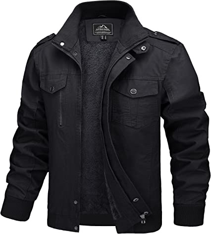 MAGCOMSEN Chaqueta de invierno cálida de forro polar para hombre - Chaqueta cargo militar bomber - Abrigo cortavientos casual con varios bolsillos, Negro , M