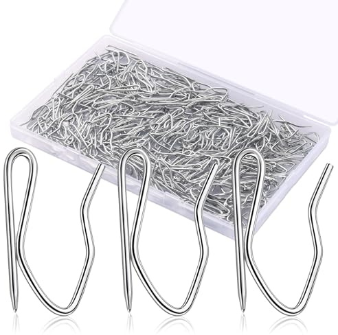 Metal Curtain Hooks, 200pcs Drapery Pins Stainless Steel Pin-on Hooks for Window Shower Door Curtain, Silver White