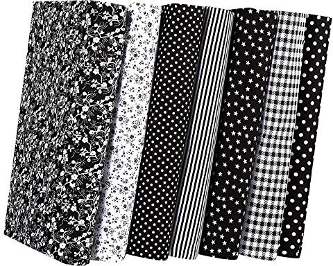 Cotton Craft Fabric Bundle Patchwork,Fabric Fat Quarters Bundles 7PCS 50 x 50cm Sewing Patchwork Different Pattern Cloths DIY Scrapbooking Artcraft (Black)