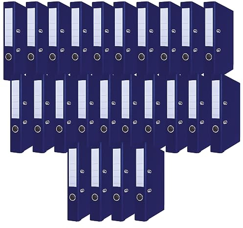 OFFICER PRODUCTS 24er Pack Ordner Dunkelblau DIN A4/50 mm/Papier Pappe/Kunststoffbezug PP Schlitzordner Büroordner Pappordner Aktenordner Metall Kantenschutz