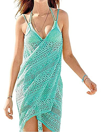 TBSCWYF Kostymöverdrag Kvinnor Ärmlös Klänning Elegant Strand Klänning Spets Cover Up Bikini Ärmlös Klänning Dam, Grön, one size