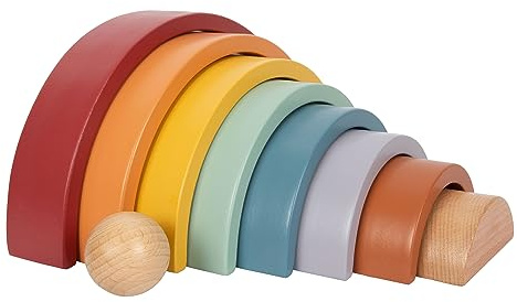 Small Foot Blocs de Construction en Bois Arc-en-Ciel Safari en Bois, Jouets de motricité avec 8 Formes, pour Enfants à partir de 12 Mois, 12318