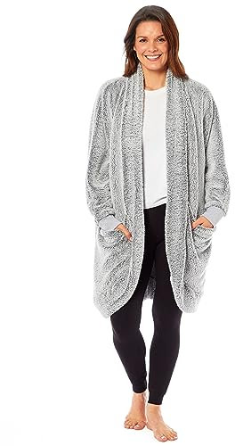 Daisy Dreamer Womens Cardi Gown Robe Ladies BathRobe House Coat Comfort Stylish Dressing Gowns Overcoat Long Sleeve Robes for Super Soft Warmth and Cosy Loungewear with Pockets, L/XL