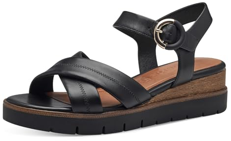 Tamaris Damen Plateau Sandalen Leder Sommer; BLACK LEATHER/schwarz; 37 EU