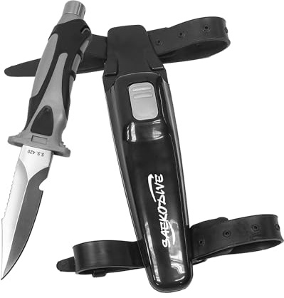 Saekodive Edge Series Dive Knife - Scuba Diving Knife with Knife Holster, Sheath and Leg Strap - Scuba Knife, Saltwater Knife, Spearfishing Knife (Stainless Steel, Small)