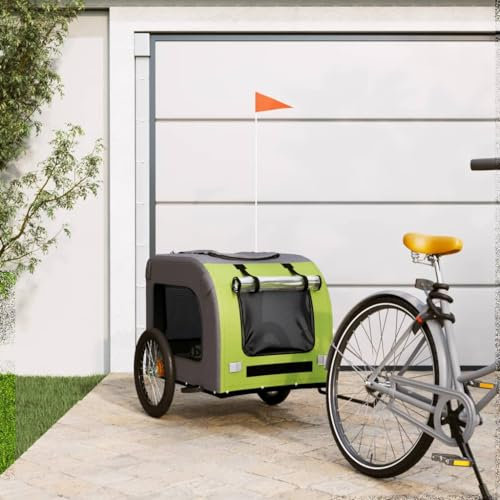 LAPOOH Rimorchio da Bici per Cani Verde e Grigio Oxford e Ferro,Rimorchio da Bici per Cani,Rimorchi per Bicicletta per Cani(SPU:93843)