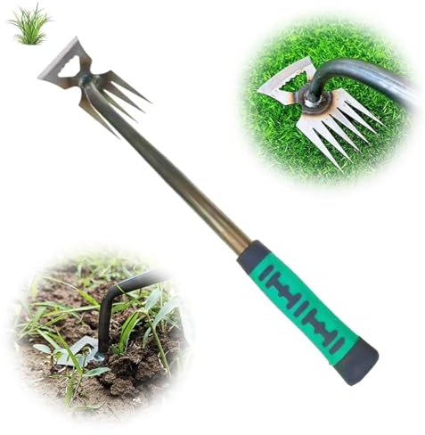 Gartenarbeit Hand Unkrautstecher,Unkrautjäten Gartengeräte Entwurzelung Jäten Werkzeug, Gartengeräte, Outdoor-Garten-Reinigungsschaufel mit Griff 40cm(5 Zähne)