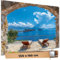 TRIOSK Sichtschutz Garten Deko Zaun Plane Blickdicht groß mit Zaunblende Motiv Mauer Tor Balkon Meer Blick für Zaunelement Doppelstabmatten Stabmattenzaun Gartenzaun PVC 250x180 cm